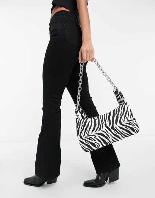 Bershka chain detail bag in zebra