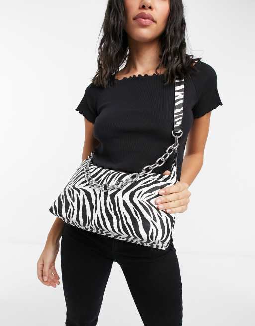 Bershka chain detail bag in zebra