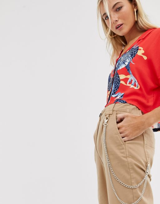 Bershka chain clearance detail cargo trousers