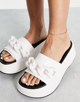 Bershka chain detail flatform slider sandal in white