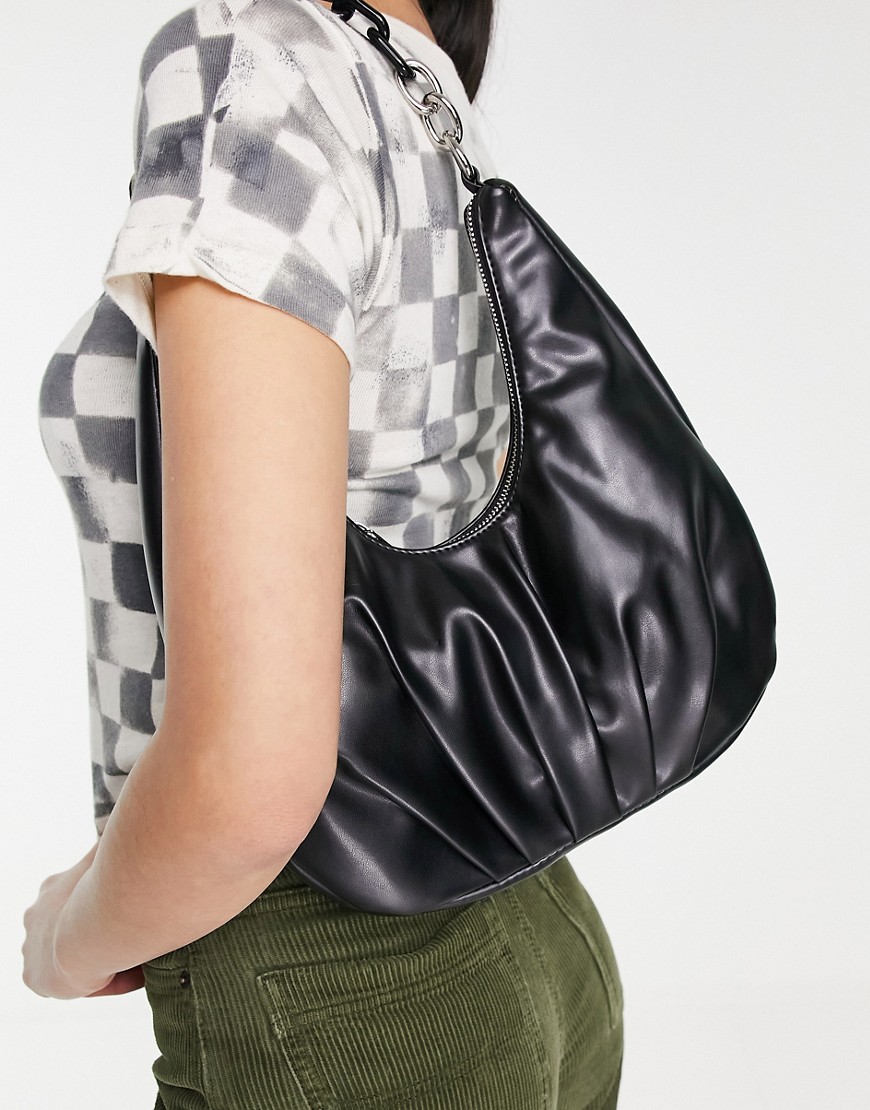 Bershka Chain Detail Scrunch Shopper Bag In Black