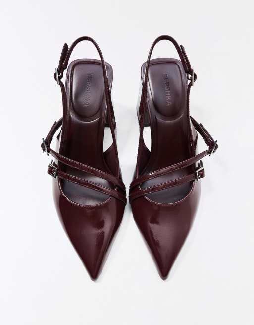 Bershka - Chaussures à talon carré et bride arrière avec boucles - Bordeaux, 3 de 4