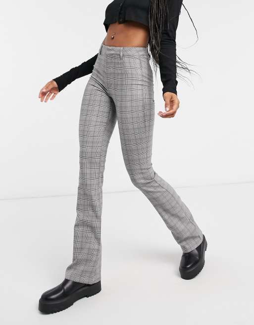 Bershka check flare trouser in grey