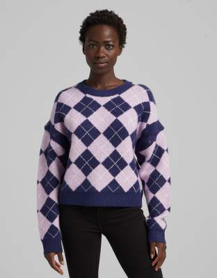 Bershka check jumper with detachable sleeves in multi