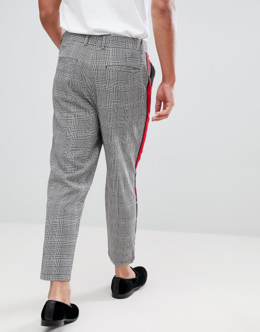 Bershka Check Pants In Gray With Side Stripe