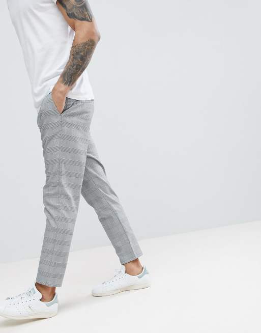 Bershka Check Pants In Gray