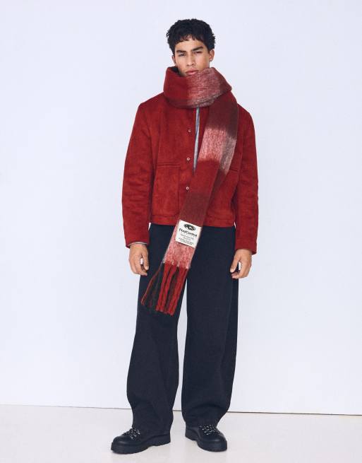 Bershka Check scarf in red, 2 of 4