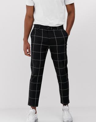 Bershka check skinny trousers in black 