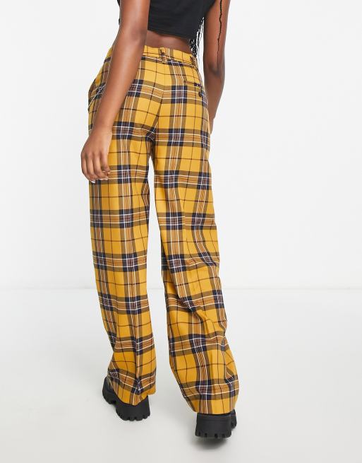 Bershka check slim pants in yellow