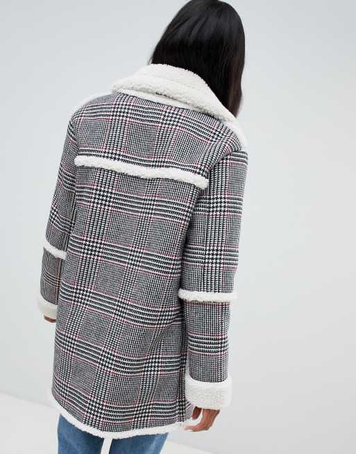 Bershka check 2025 teddy longline coat