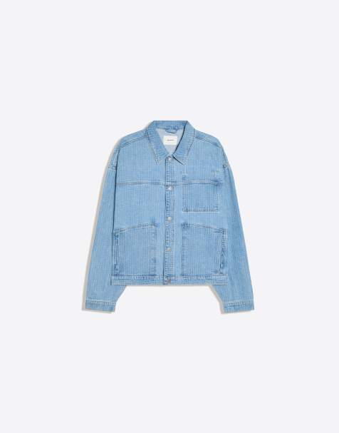 Bershka Check texture denim shirt in light bue - view 1