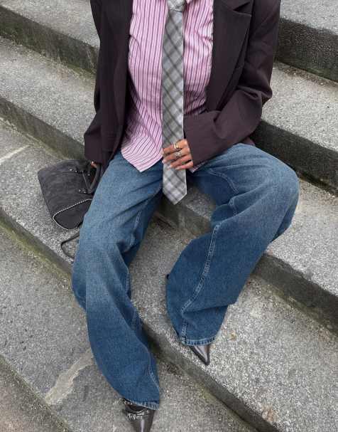 Bershka Check tie in light grey - view 1