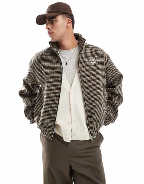 Bershka checked bomber jacket in brown - view 1