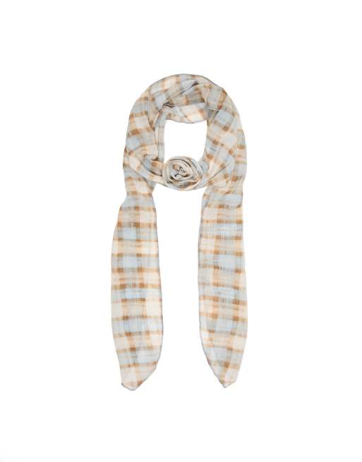 Bershka Checked floral scarf in white, 4 of 4