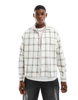 Bershka checked long sleeve shirt in ecru - ASOS Price Checker