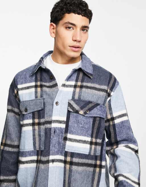 Bershka checked overshirt in blue ASOS