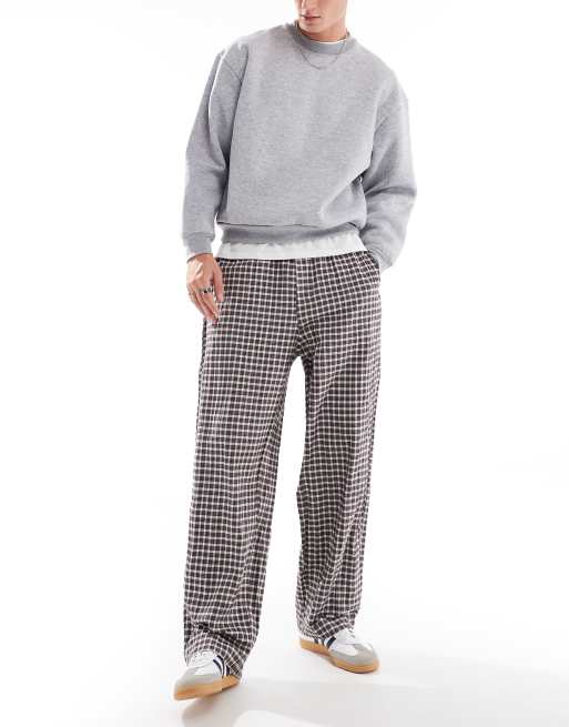 Bershka checked pants in brown 