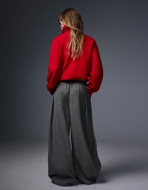 Bershka Checked pleat trousers in grey, 3 of 5