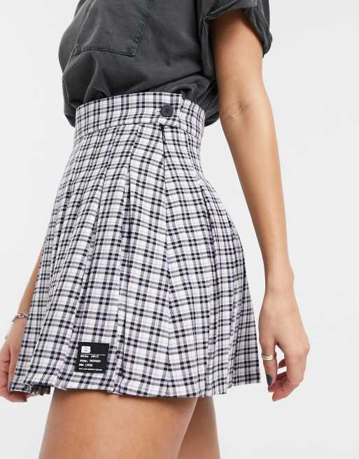 Bershka checked pleated mini skirt in mauve | ASOS
