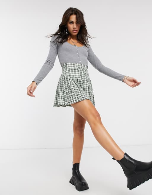 Bershka checked pleated on sale mini skirt in mint