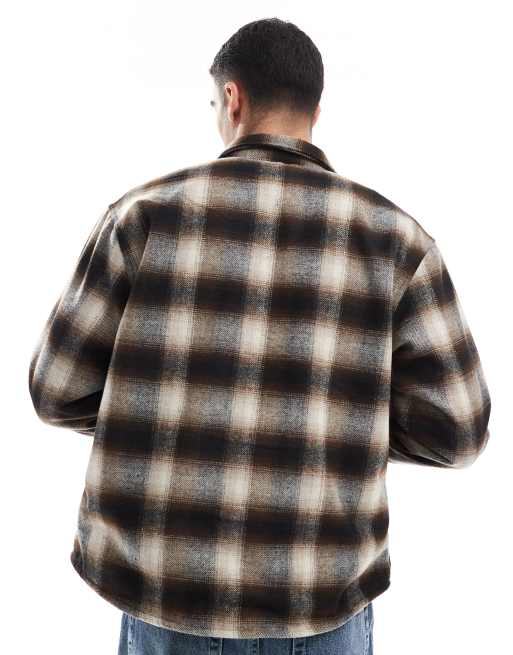 Bershka checked washed shirt in brown ASOS