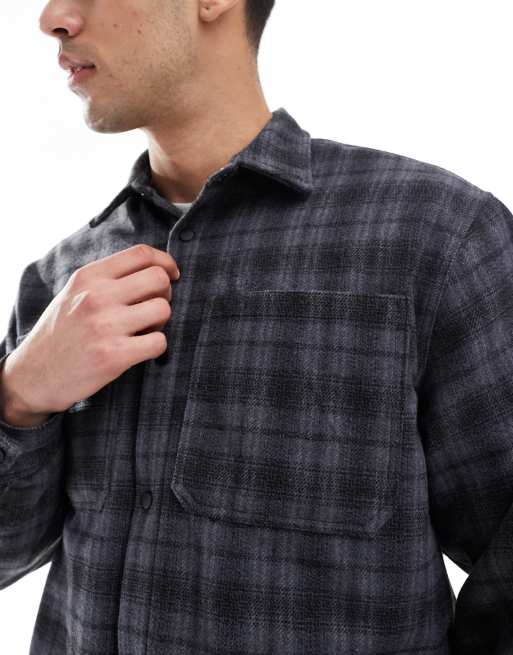 Bershka checked washed shirt in grey
