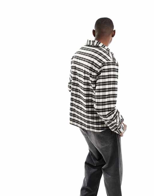 Bershka checked zip through shirt in black and white, 4 of 4