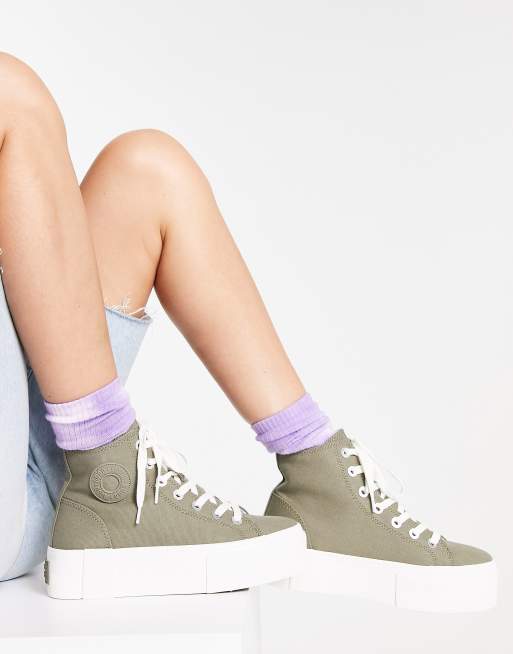 Bershka checkerboard high top sneaker in khaki ASOS