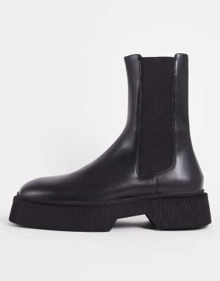 Bershka Chelsea boots with square toe in black