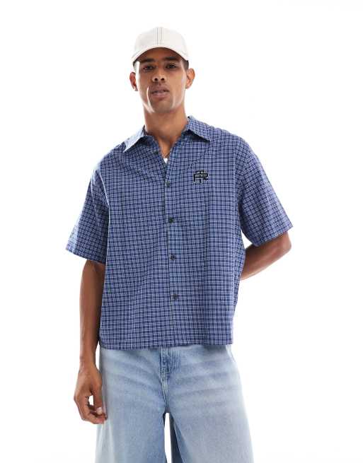 Bershka - Chemise à carreaux coupe skateur - Bleu