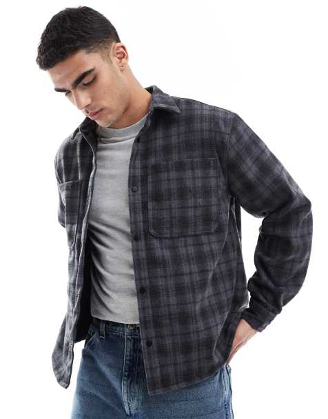 Bershka - Chemise à carreaux - Gris délavé - view 1