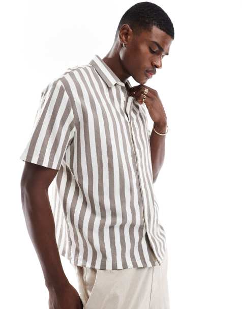 Bershka - Chemise à grosses rayures - Marron clair - view 1