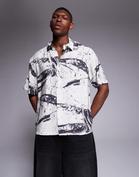 Bershka - Chemise à imprimé abstrait - Blanc - view 1