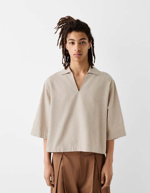 Bershka - Chemise à manches carrées - Écru
