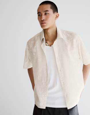Bershka - Chemise à manches courtes style champêtre - Beige