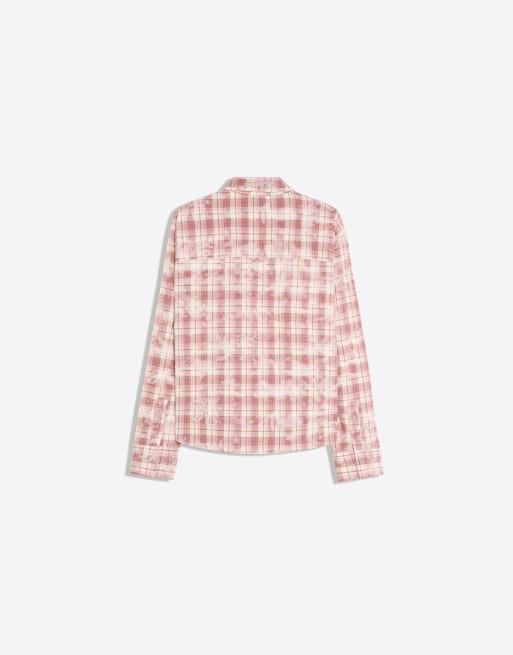 Bershka chemise à manches longues à carreaux à empiècements bordeaux, 6 de 6