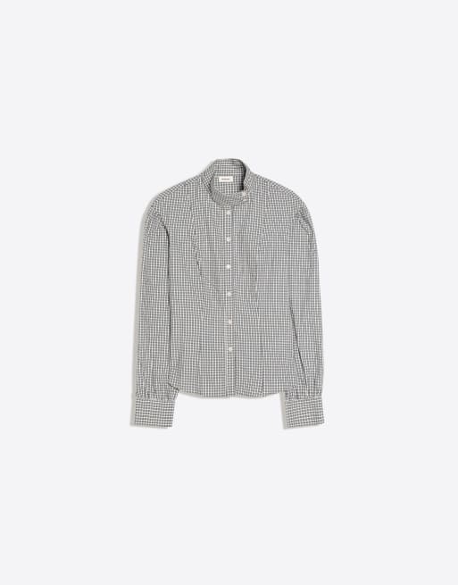 Bershka chemise à manches longues à carreaux et col cheminée écru, 5 de 5