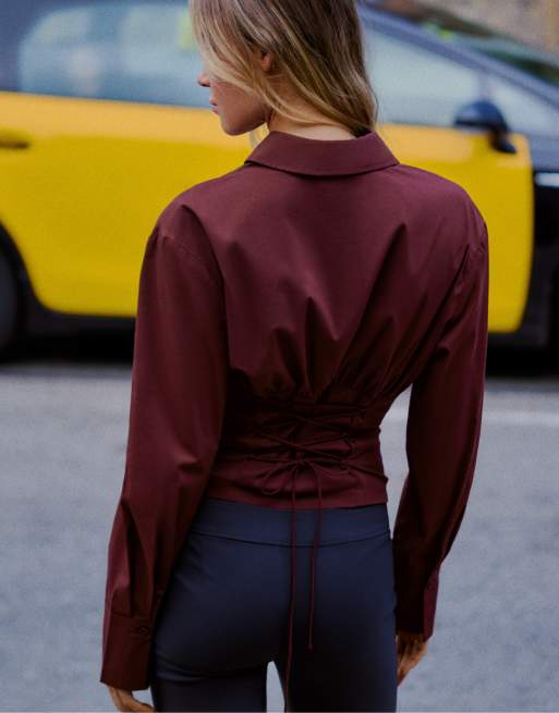 Bershka chemise à manches longues effet corset bordeaux, 3 de 5