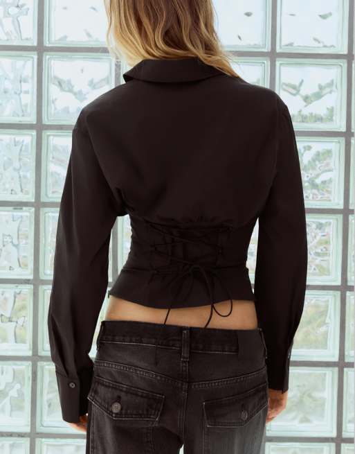 Bershka chemise à manches longues effet corset noire, 3 de 6