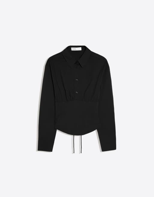 Bershka chemise à manches longues effet corset noire, 6 de 6
