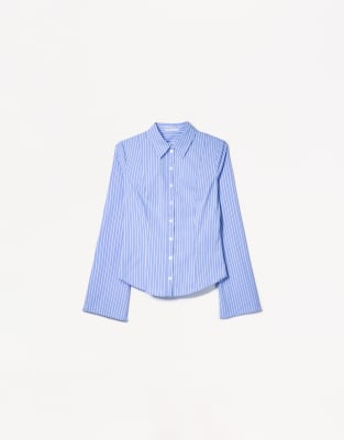 Bershka - Chemise ajustée à manches évasées - Bleu denim - view 1