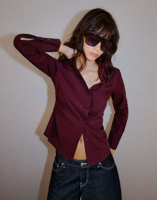 Bershka chemise ajustée à manches longues bordeaux, 2 de 5
