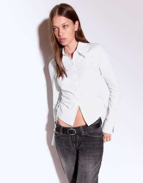 Bershka - Chemise ajustée avec fronces sur le côté - Blanc - view 1