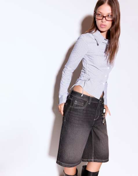 Bershka - Chemise ajustée avec fronces sur le côté - Gris - view 1