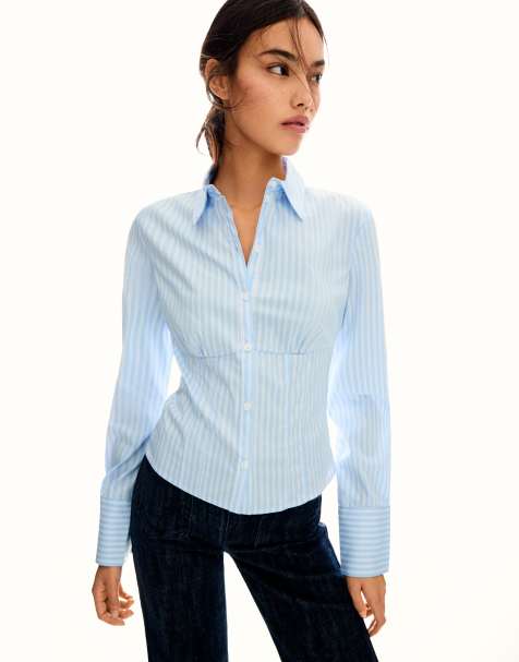 Bershka - Chemise ajustée avec pinces - Bleu clair - view 1