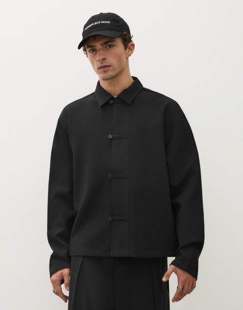Bershka chemise coupe carrée à manches longues noire - view 1