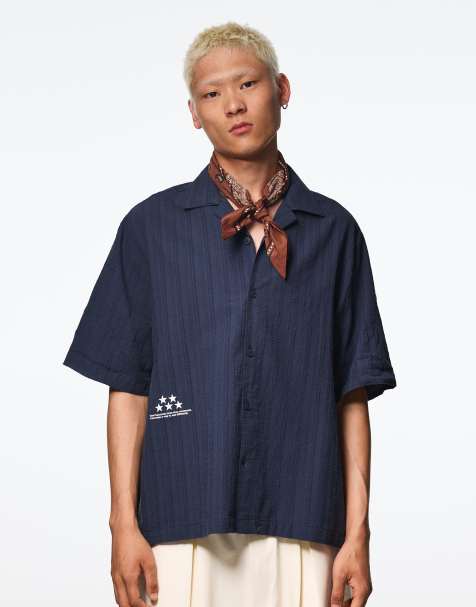 Bershka - Chemise coupe carrée imprimée à manches courtes - Bleu jean - view 1