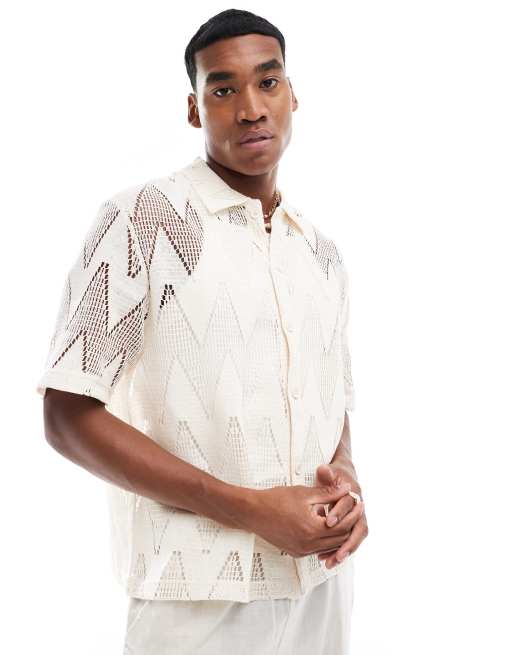  Bershka - Chemise crochetée à motif losanges - Écru