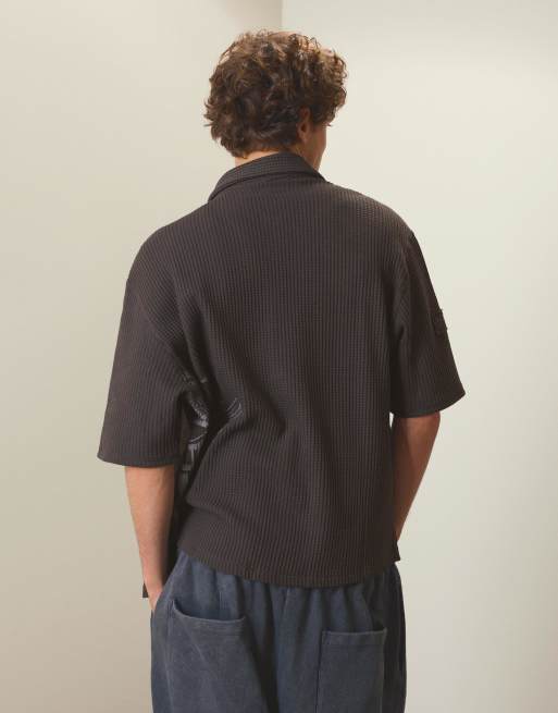 Bershka - Chemise décontractée en tissu gaufré - Gris et noir, 4 de 4