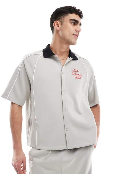 Bershka - Chemise d'ensemble à col contrastant - Gris - view 1
